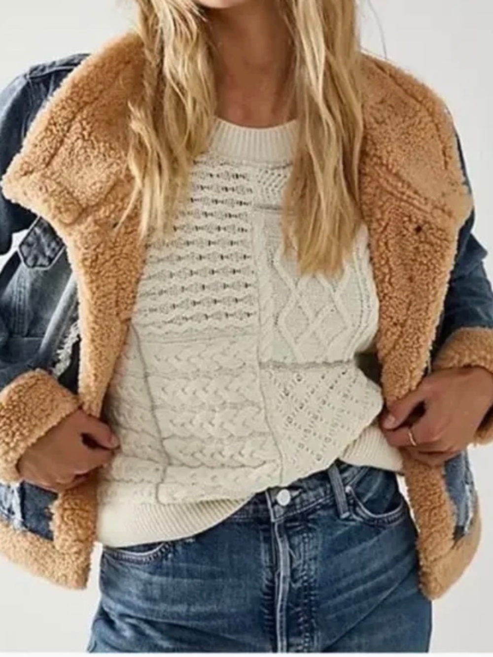 Free People Sherpa Lined Denim Motorcycle Jacket